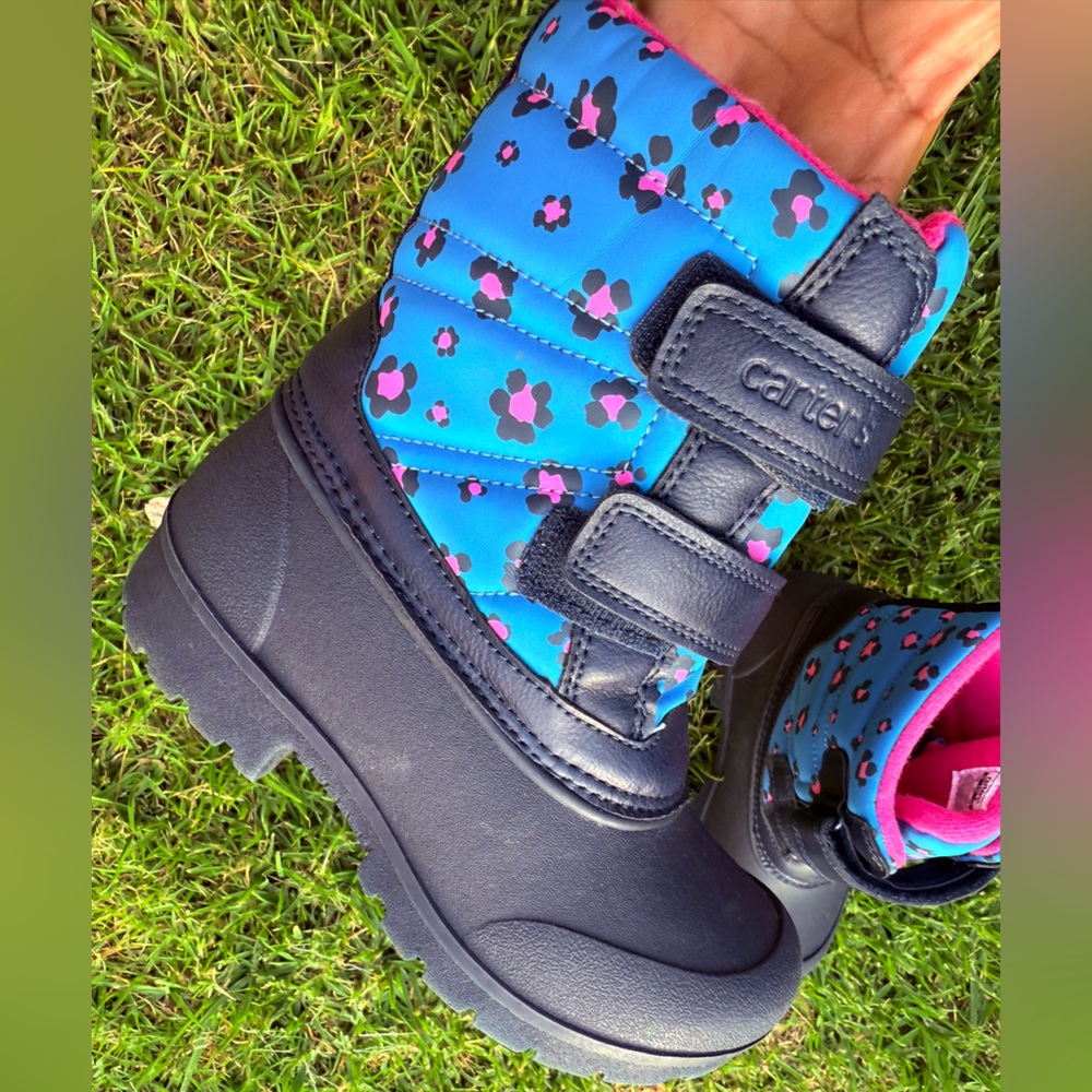 Blue and Pink Floral Winter Boots - Picture 1 of 4